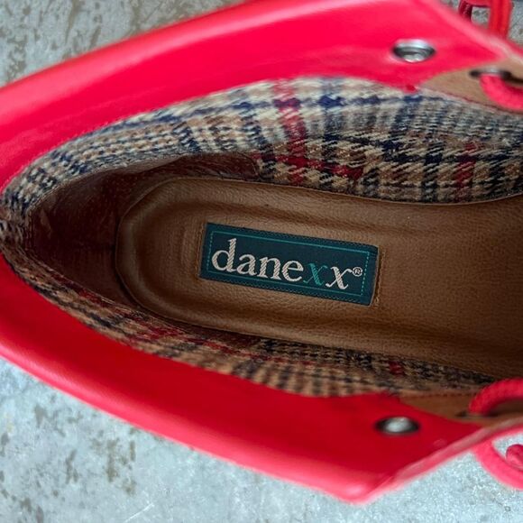 Vintage Danexx Red Leather Lace Up Ankle Boots Plaid Lined 8.5 M - Picture 4 of 8